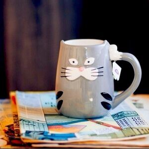 Tag Brand Cat Kitty Mug with Funny Ears coffee Cup 1990s Gray White 16 oz.